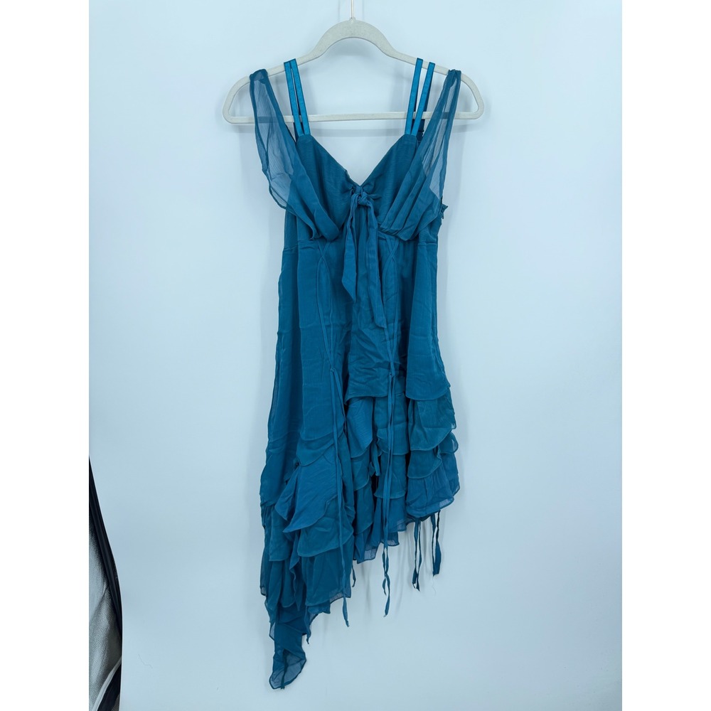 Heavy Red Ondine Dress Women 3XL Teal Blue Gothic Ruffle Asymmetrical Corset